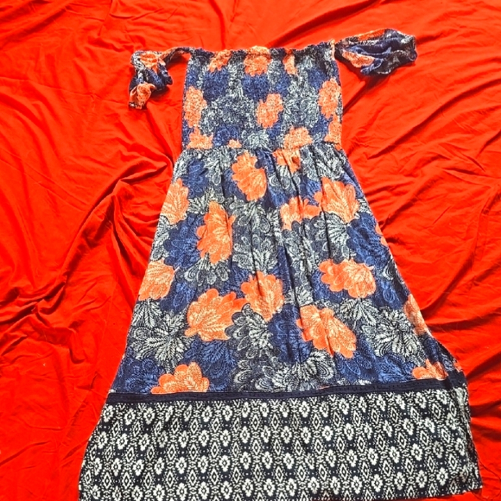 Hazel Orange and Pink Ruffled Smocked Sundress